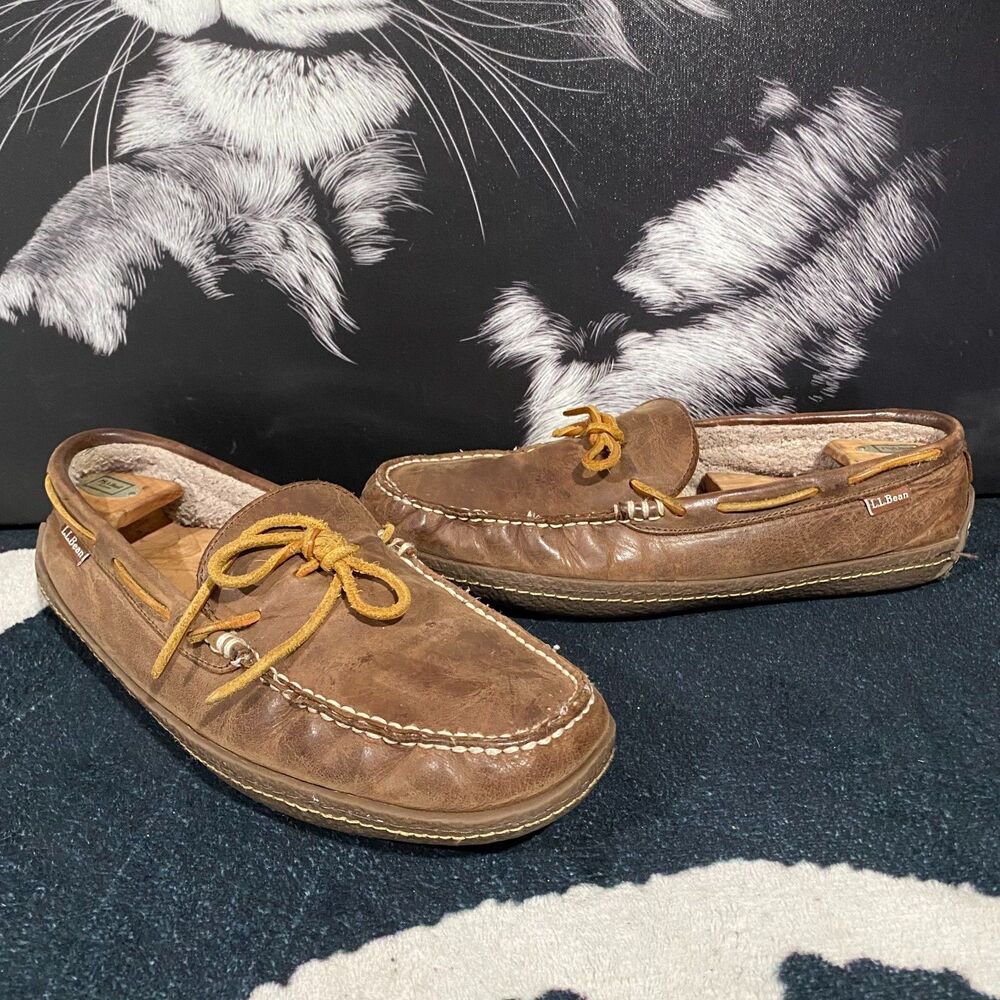 L.L.Bean Handsewn 301088 Moccasin Loafer Men's 10 Brown Leather Shearling-Lined